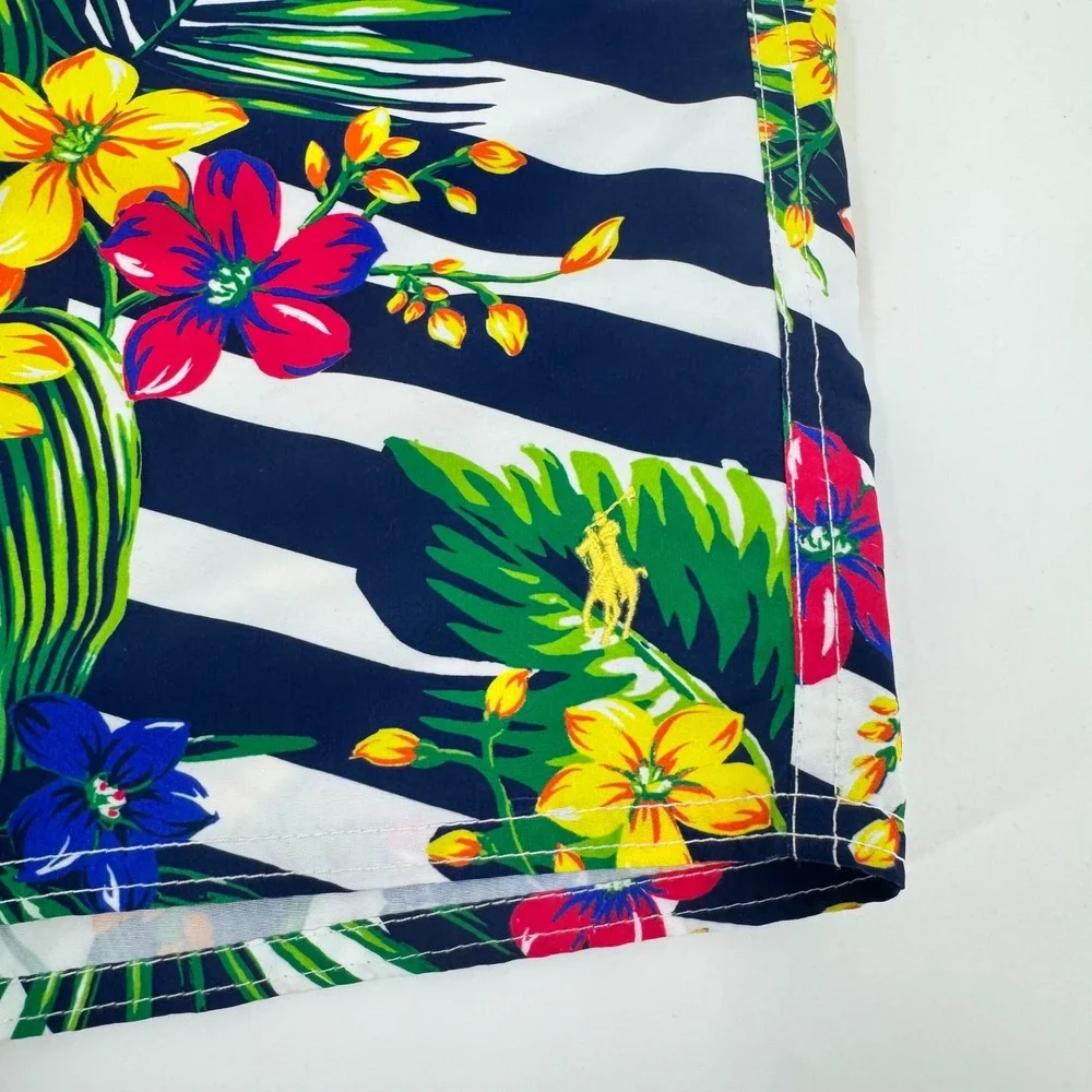 Polo Ralph Lauren Mens Tropical Floral Striped Swim Trunks Navy White Size‎ 38